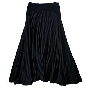 ISABEL DE PEDRO Flouncy Flowy Black Midi Skirt Stretch US 6/EU 40 Made In Spain